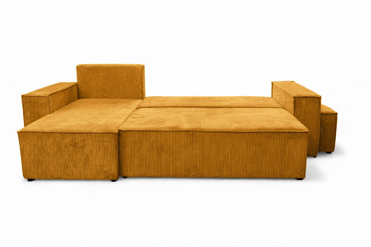 ECKSOFA Mit Schlaffunktion Und Pouf, Cordstoff Poso, Senffarbe, Links, Best L Mit Pouf - Gelb, Holz (244/145cm) - Kaiser Möbel