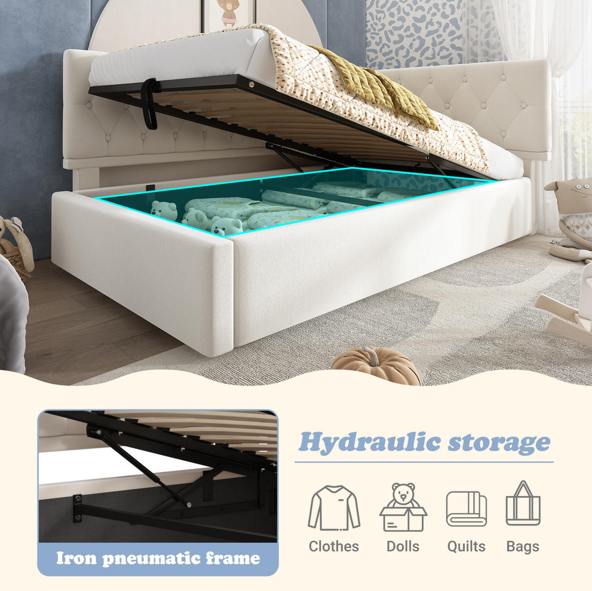 POLSTERBETT 90/200 cm Beige aus Samt mit Stauraum - Beige, Textil (90/200cm) - OKMYHOME