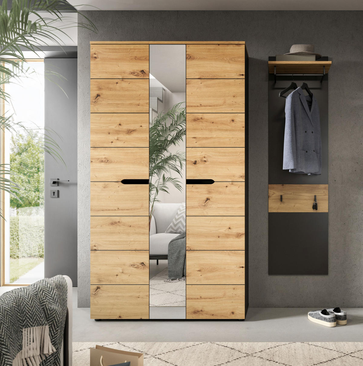 GARDEROBEN-SET Canu Artisan 165/37/190 cm - Grau, Holzwerkstoff (165/190/37cm) - Xonox