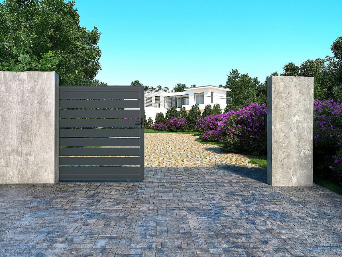 GARTENTOR Schiebetor - 416 x 183 cm - durchbrochen - Aluminium - Anthrazit - PRIMO - Anthrazit, Metall (390/181cm) - Vente-Unique