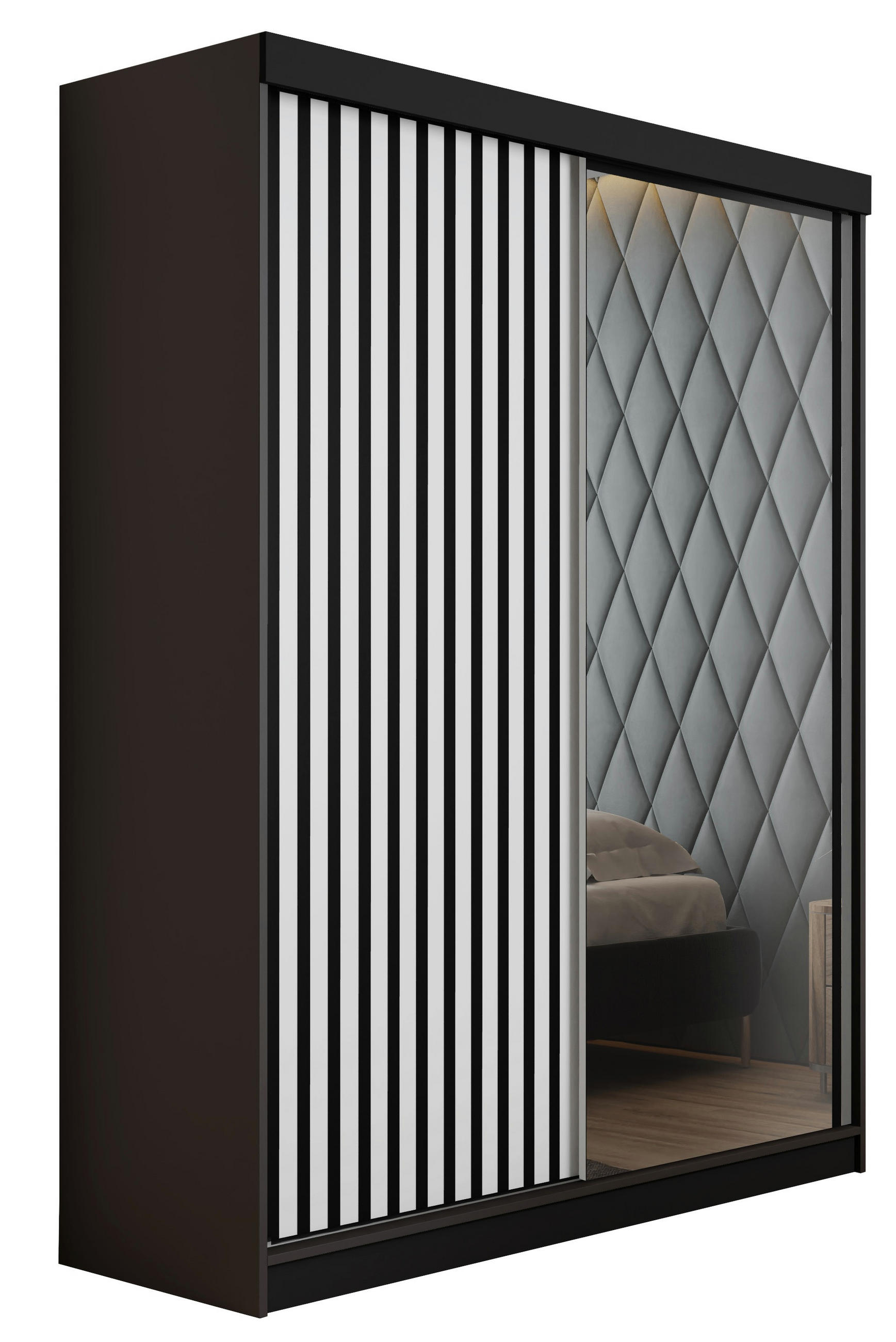 Kier Furniture POSUVNÁ ŠATNÍ SKŘÍŇ MALANI - Grafitová & Bílá 138x205x59 cm