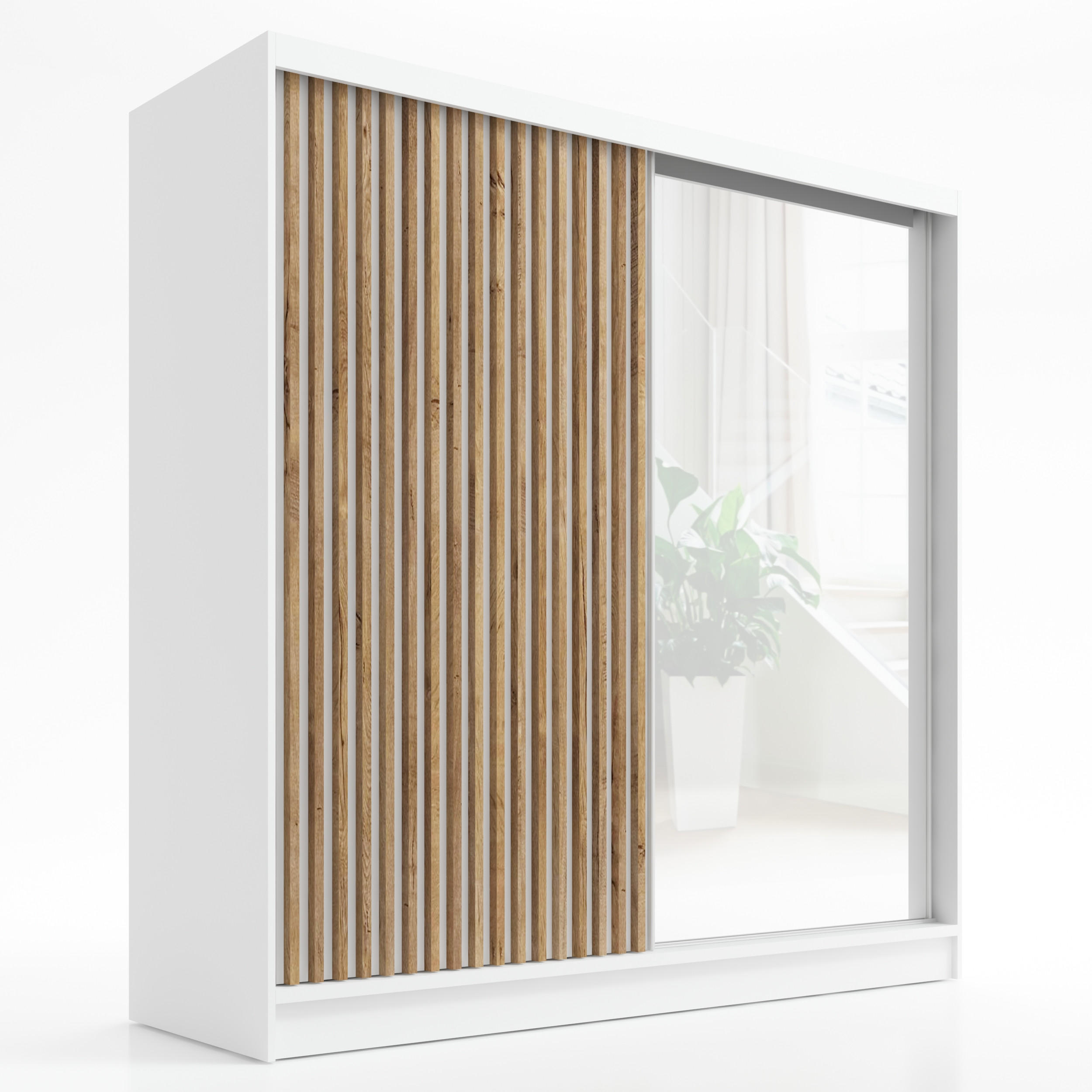 A&J MöbelLand Schwebetürenschrank Weiß 200x215x60 cm