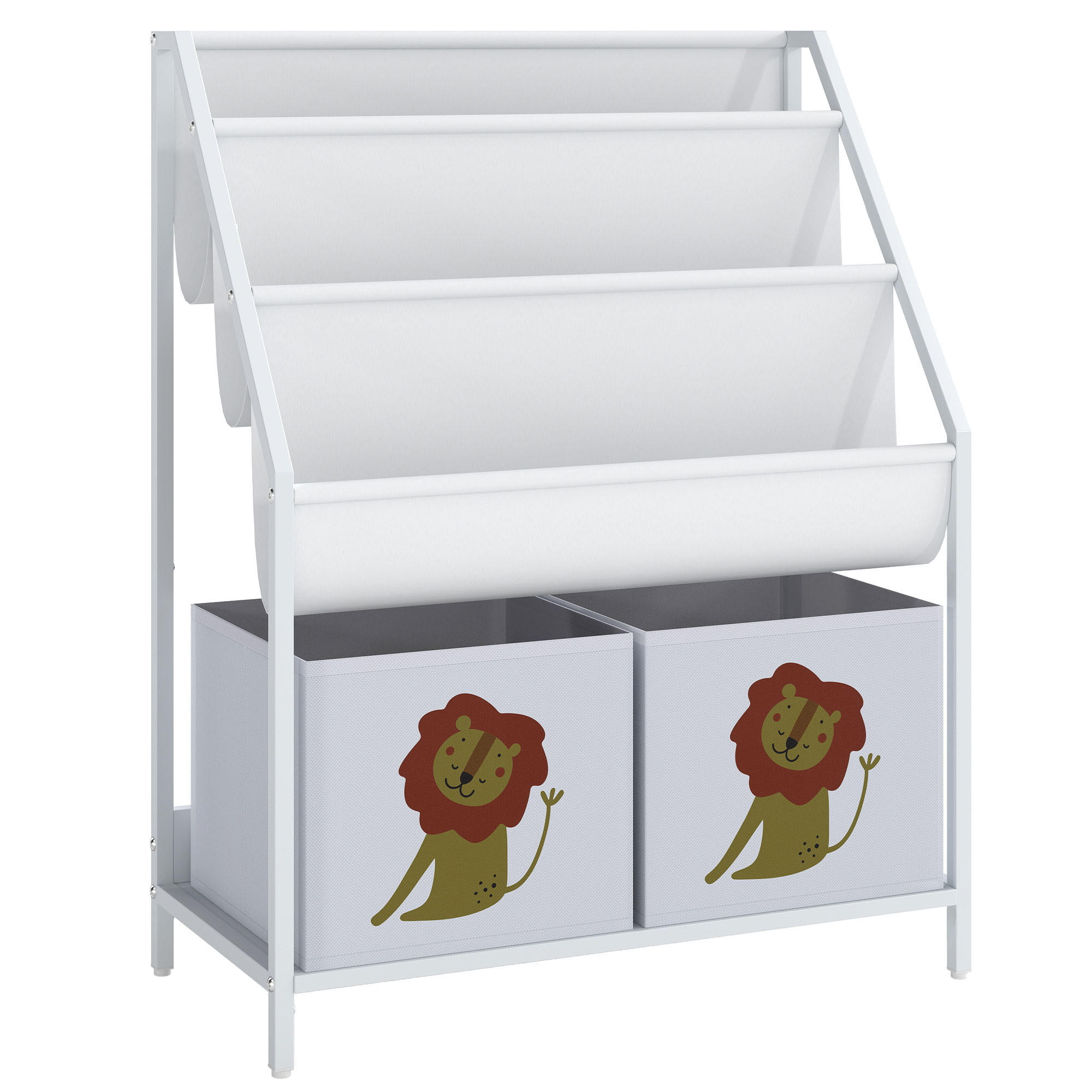 KINDER-BÜCHERREGAL Metall Spanplatte Weiß - Weiß, Textil/Metall (30/76/60cm) - AIYAPLAY