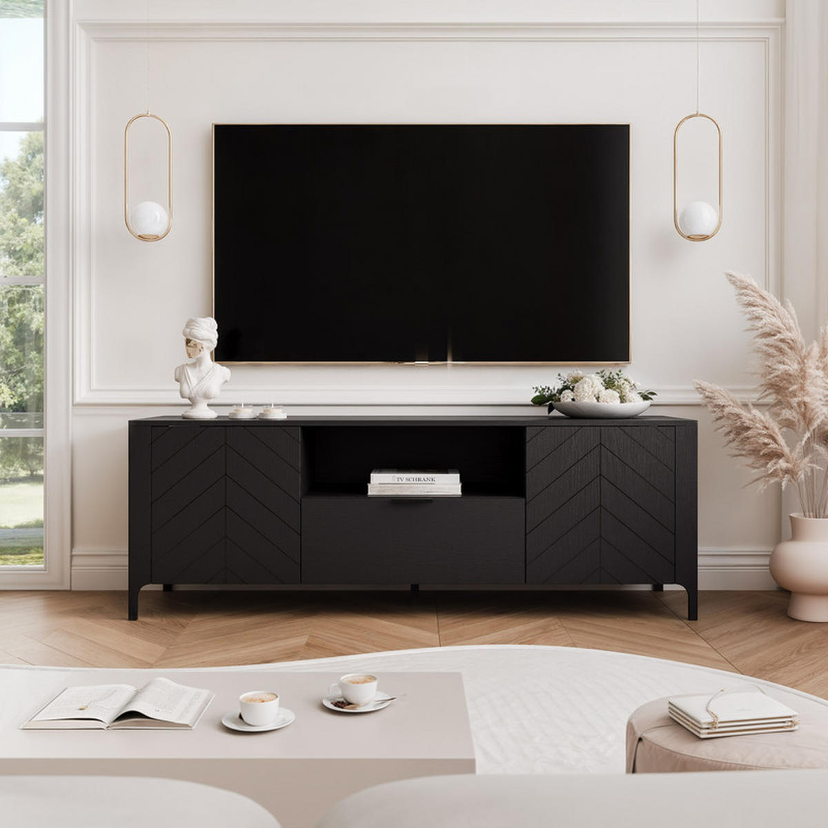 TV-LOWBOARD LORIEN stehend, 159 cm Schwarz - Schwarz, Holzwerkstoff/Metall (159.8/57.1/40.6cm) - Idohome