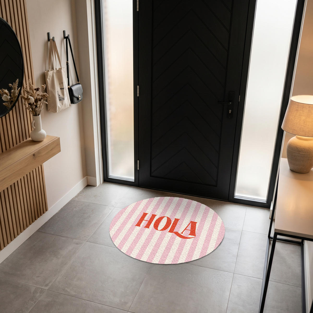 ROHOŽKA Hola - Citát - Pruhy - Pastelová - Růžová - Červená - Bílá 90x90 cm - růžová, textil/umělá hmota (90/0.4cm) - MuchoWow