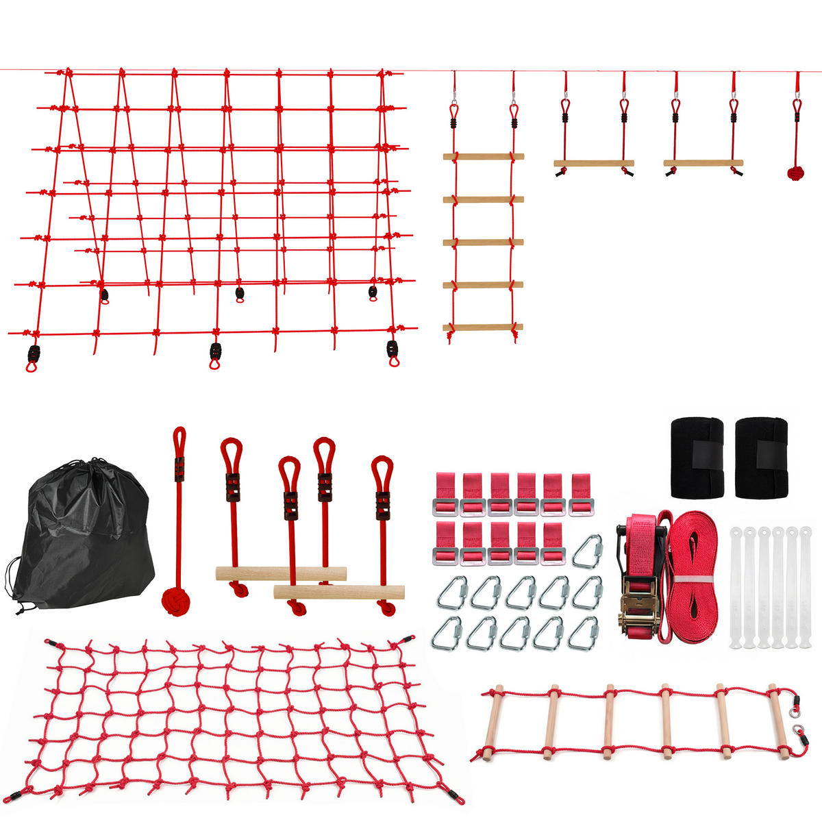 NINJA SLACKLINE SET DE-09910 Rot - Rot, Holz (300/1000cm) - ComfortXL