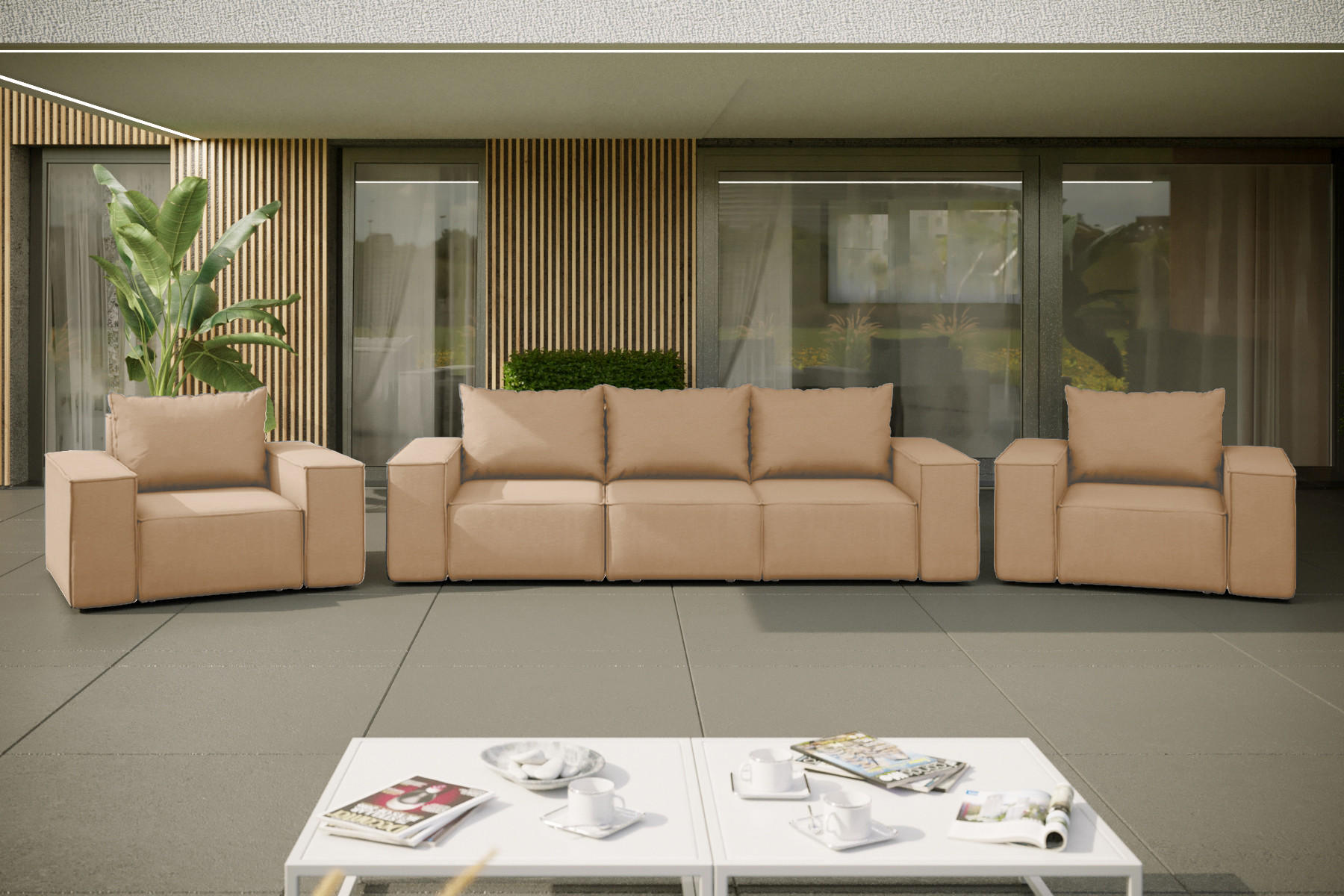 LOUNGEGARNITUR Gartenmöbel set 3+1+1 für den Garten, Terrasse, gartenmöbel lounge set SONNE EXCLUSICVE Capucino - Cappuccino, Holz - Kaiser Möbel