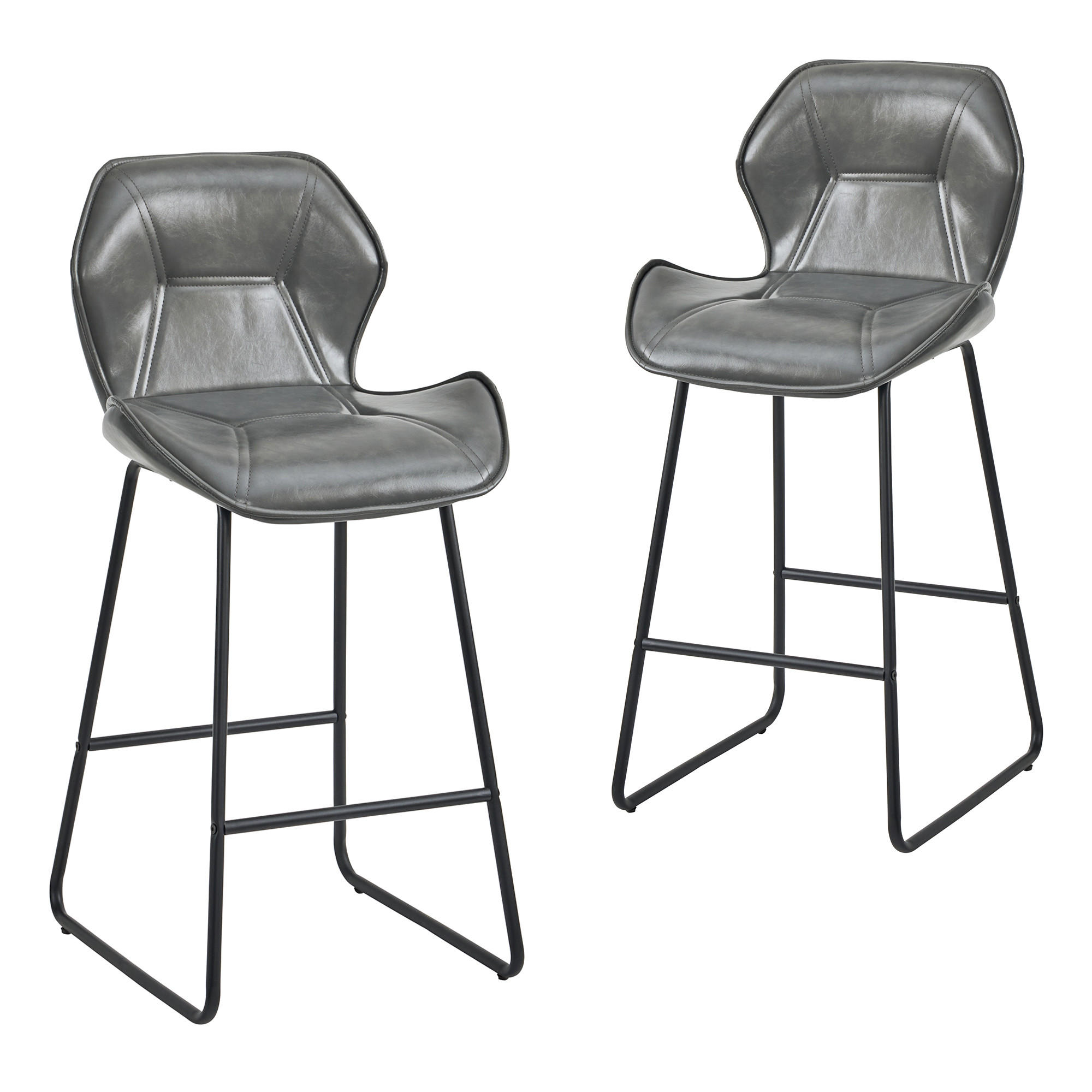 BARHOCKER 2er-Set Grau mit Kunstleder Rückenlehne und Fußstütze - Grau, Metall (48.5/91.5/47cm) - PANGIVO