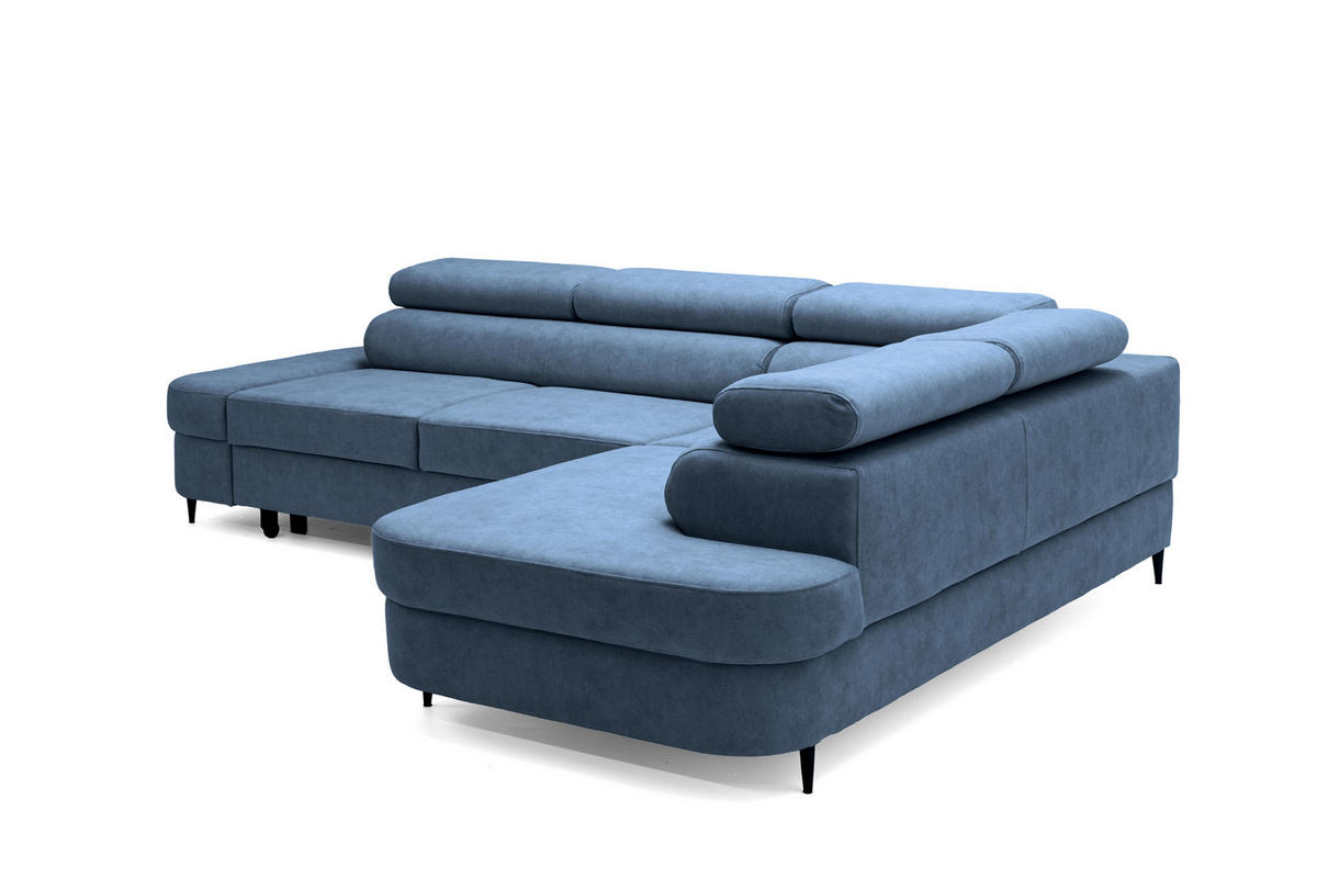 ECKSOFA PRIAM L Rechts mit Schlaffunktion 125x195 Velours Blau - Blau/Schwarz, Holz/Textil (203/275cm) - Muffo