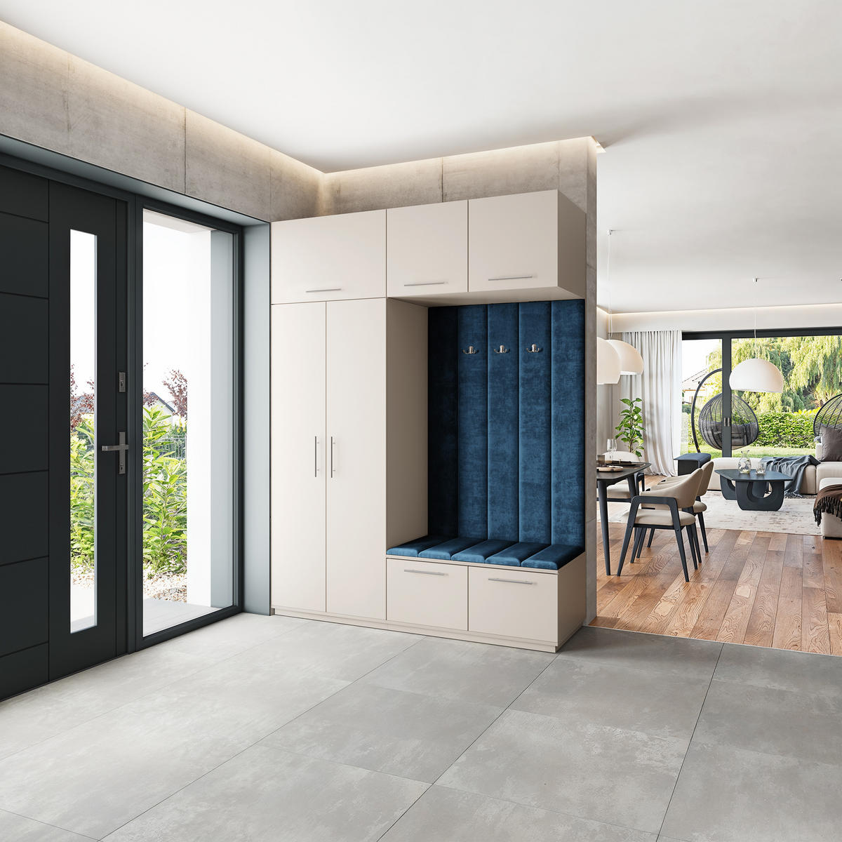 GARDEROBENSCHRANK REMA 180/240/60 cm Modern Garderobe-Set Kaschmir - Kaschmir/Blau, Holzwerkstoff (180/240/60cm) - MASSENO