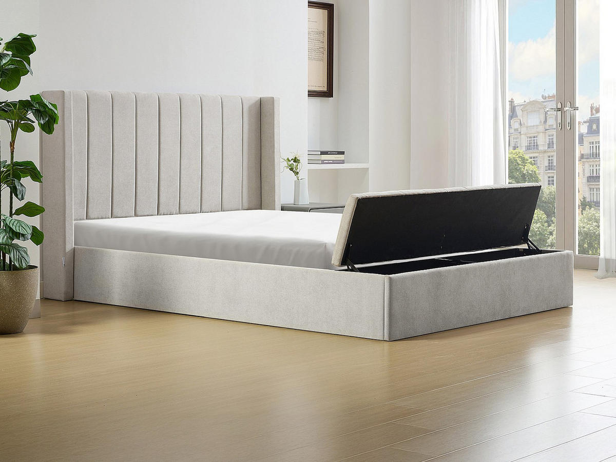 BETT mit Bettkasten - 2 Personen - Stoff - Beige - Beige, Textil (180/200cm) - Vente-Unique