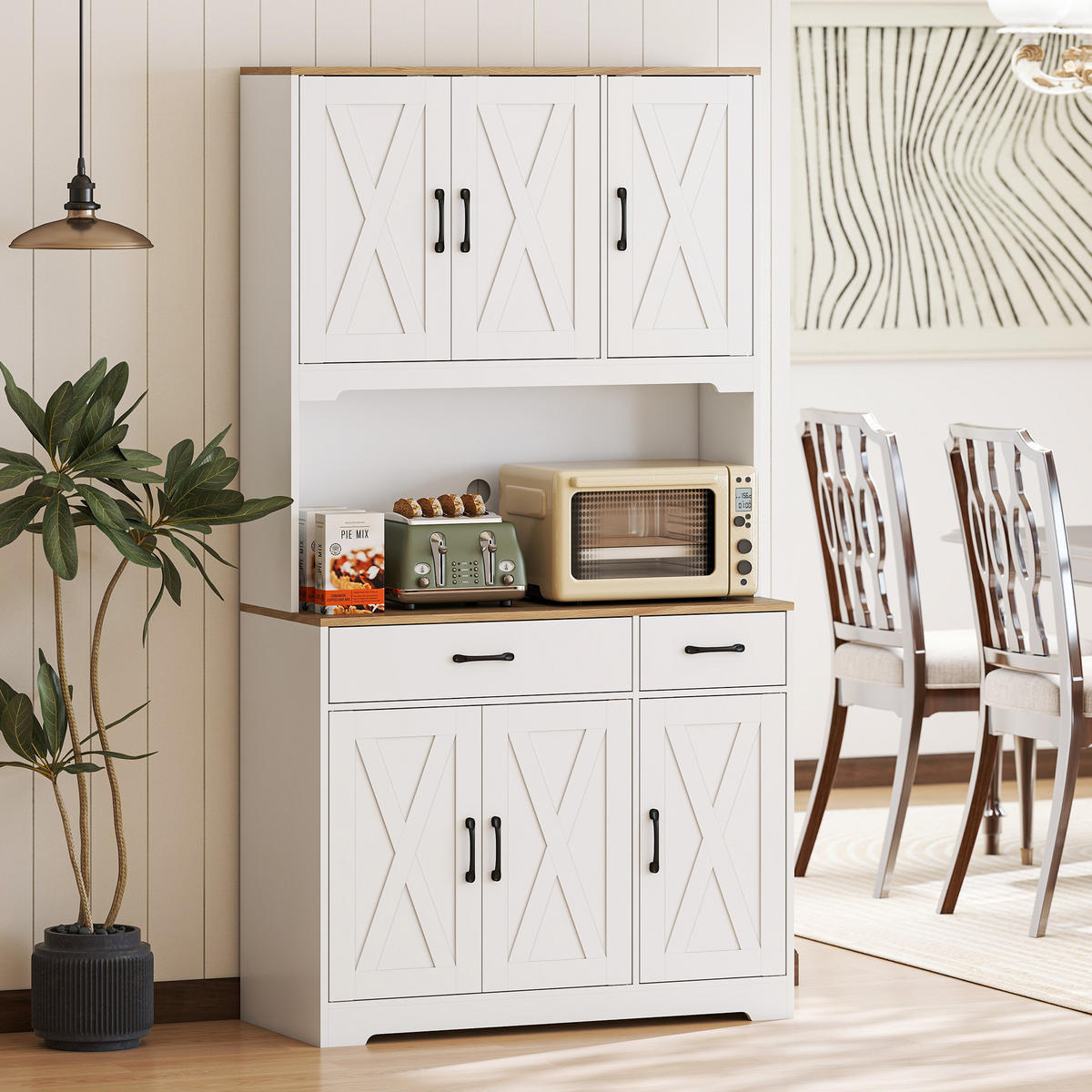 BUFFET DE-11231 6 Türen & 2 Schubladen mit Arbeitsplatte Weiß - Weiß, Holzwerkstoff (39.5/175.2/94cm) - ComfortXL