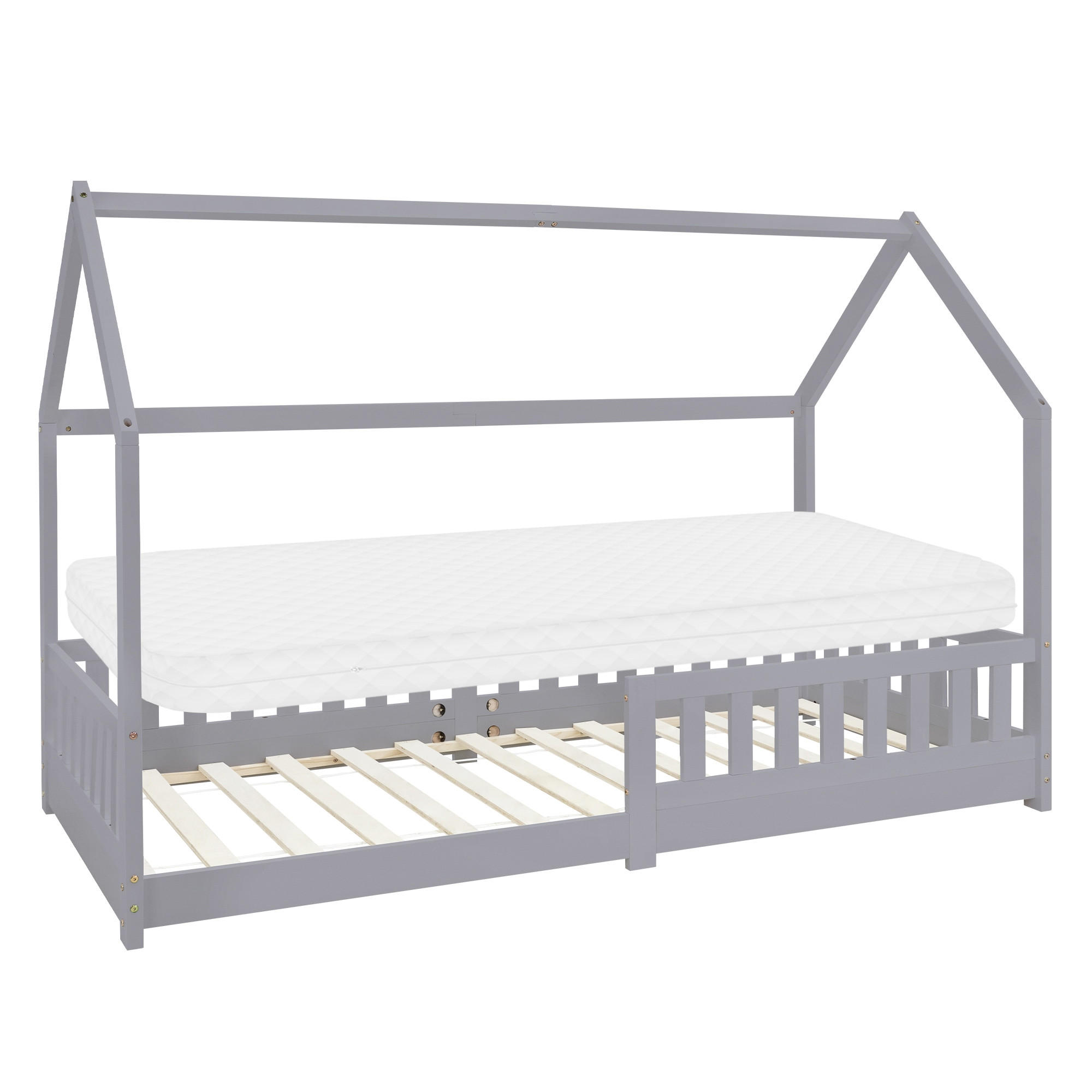 KINDERBETT mit Dach und Matratze 90x200 cm Hellgrau - Hellgrau, Holz (90/200cm) - ML-DESIGN