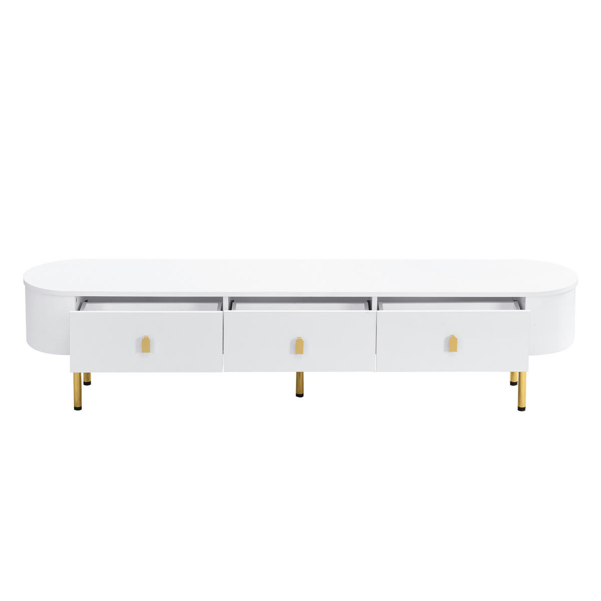 TV ormarić 174/35/41 cm bijeli i zlatni od MDF-a s 3 ladice i zaobljenim rubovima - bijela, drvni materijal (174/41/35cm) - OKWISH