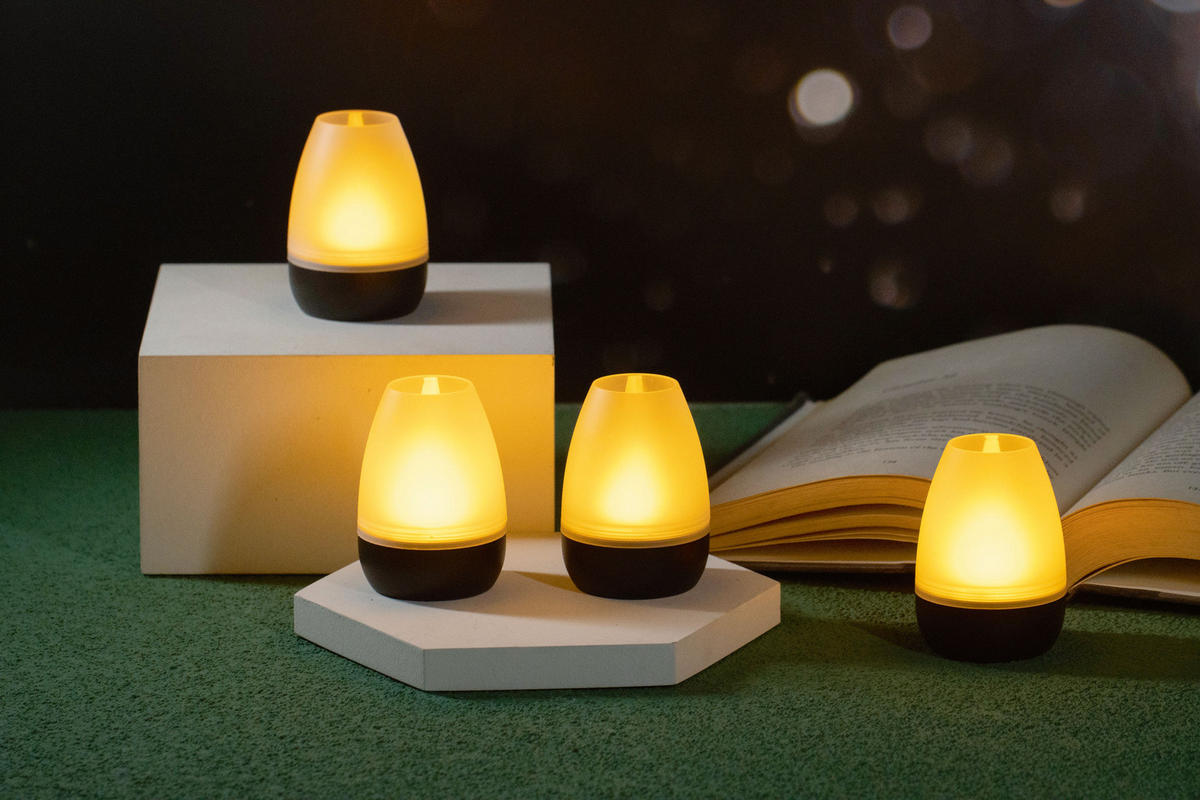 LED-AKKU-LOUNGE-LICHTER 4er-Set mit Touchsensor Kabellos für Innen und Außen RGBW Flackereffekt Schwarz Matt - Schwarz, Kunststoff (5/5/7cm) - Northpoint