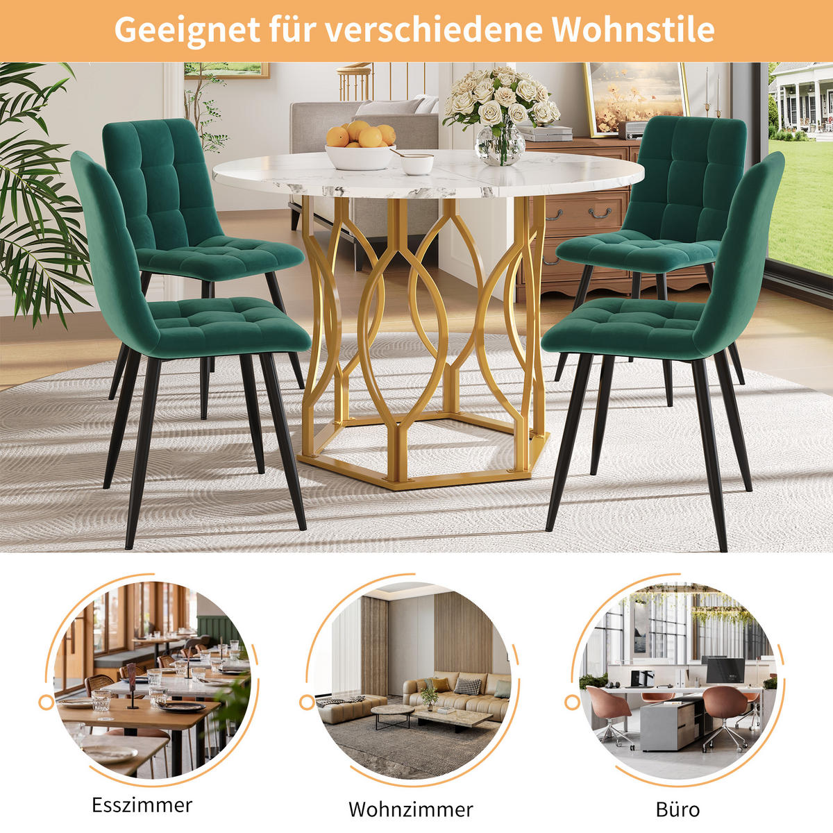 ESSTISCH 100/100/76 cm goldfarben weiß mit verstellbaren Fußgleitern aus MDF und Metall - Goldfarben, Holzwerkstoff (100/100/76cm) - OKWISH