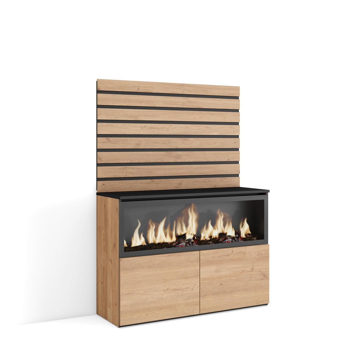 SIDEBOARD KOMMODE, Elektrokamin XXL, eiche, 107/35/145cm - Eichefarben, Holzwerkstoff (107/145/35cm) - Skraut Home