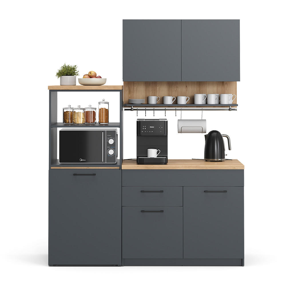 KÜCHENZEILE Egbert Anthrazit 160 cm mit ausziehbarem Tisch - Anthrazit/Eiche Wotan, Holzwerkstoff (160/81.6/60cm) - Vicco