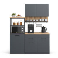 KÜCHENZEILE Egbert Anthrazit 160 cm mit ausziehbarem Tisch - Anthrazit/Eiche Wotan, Holzwerkstoff (160/81.6/60cm) - Vicco