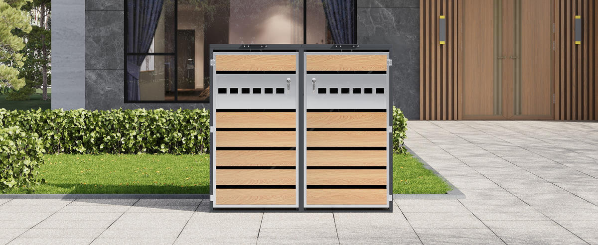 MÜLLTONNENBOX Klappdeckel 2 Türen - Grau, Metall (132/118.5/80cm) - LEBENLANG