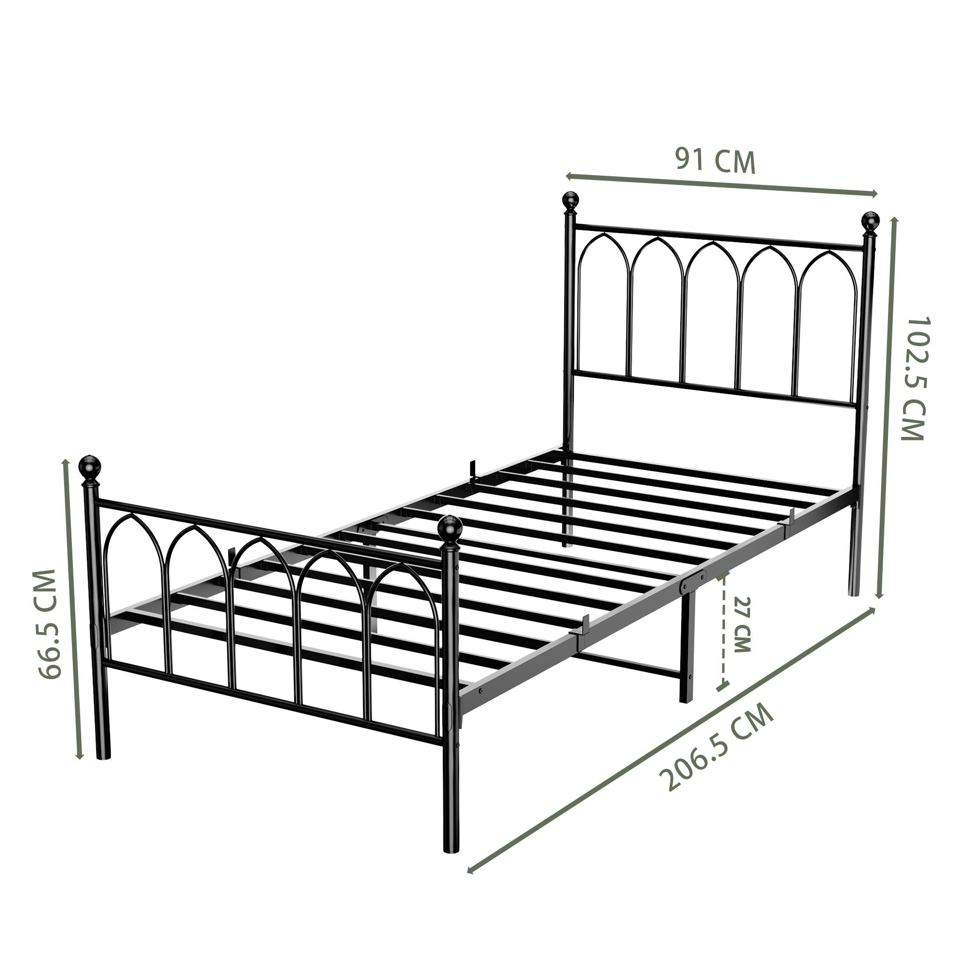 STILVORA KOVOVÁ POSTEL 90/200 cm s úložným prostorem pod postelí, postel pro mládež s roštem, černá