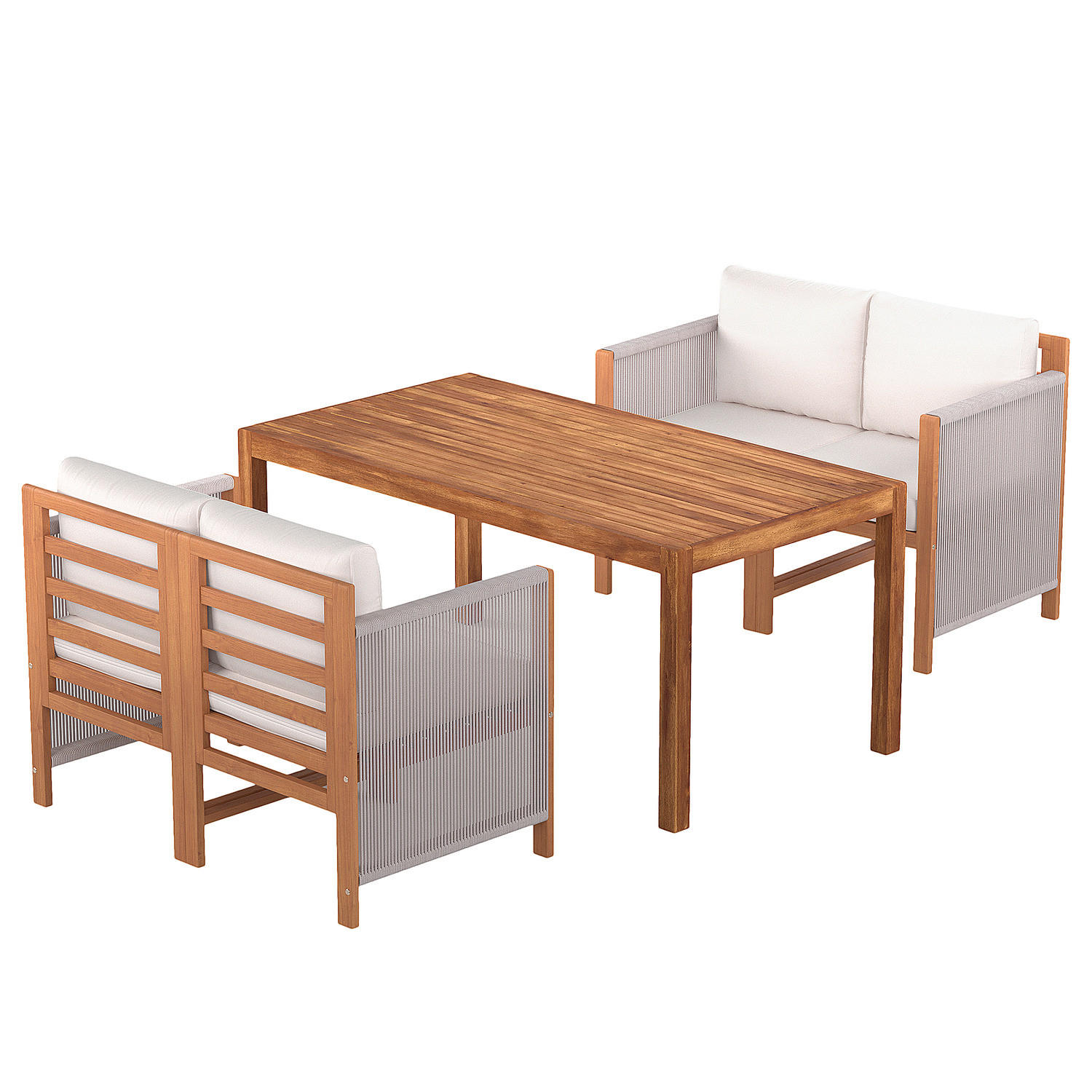 DINING-LOUNGESET - 5-teilig - Akazie massiv / Polyester - Braun / Beige - Beige/Braun, Holz/Textil - home24
