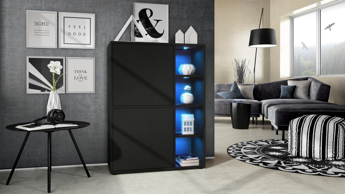 HIGHBOARD Cuba Türen in Schwarz matt - Schwarz, Holzwerkstoff (79/105.5/35.5cm) - Vladon