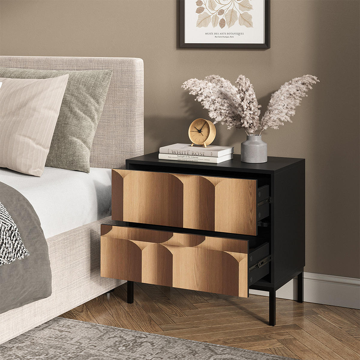 Eichefarben/Schwarz, Holzwerkstoff (66/60/36cm) - Vicco