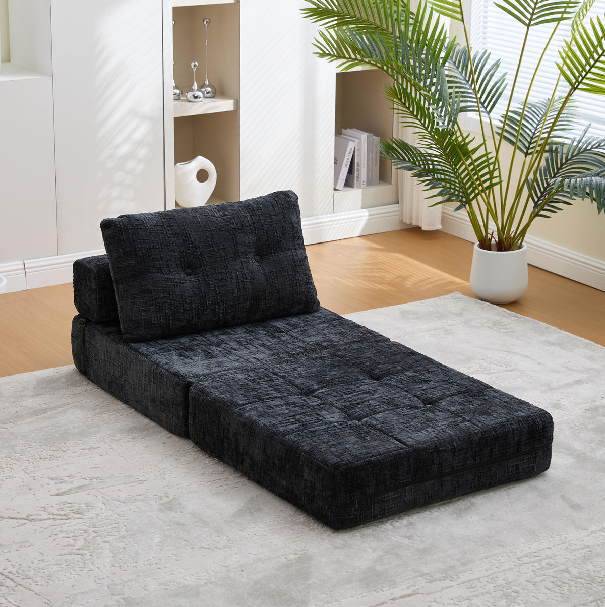 SCHLAFSESSEL klappbar 79x180 cm Chenille Schwarz - Schwarz, Kunststoff (79/57/79cm) - Beauniv