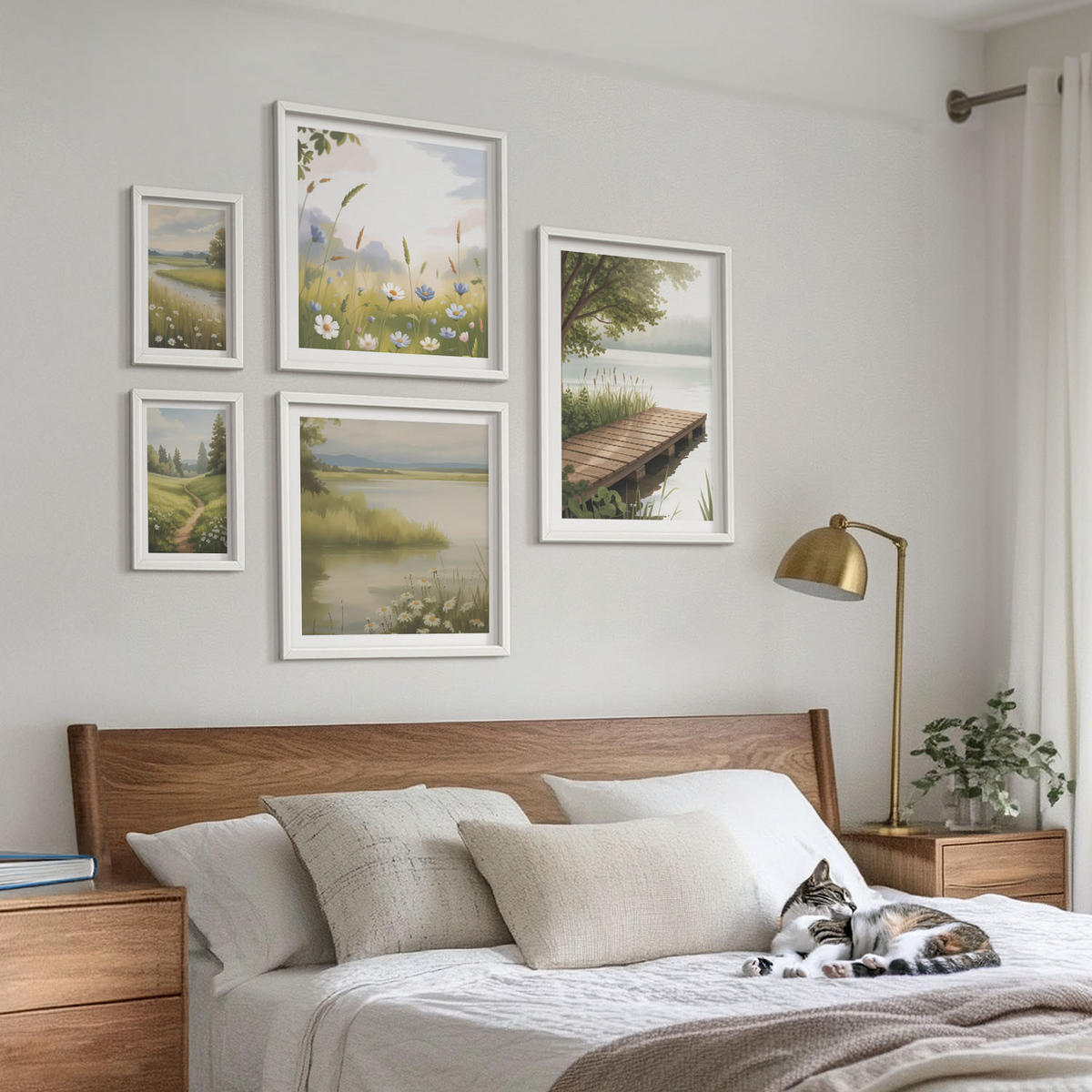 BILDER SET 5er Set - 50x50 cm & 20x30 cm & 40x60 cm Weißer Rahmen - Zitronenblumen aus der Küstenstadt - Weiß, Kunststoff (40/60cm) - TULUP