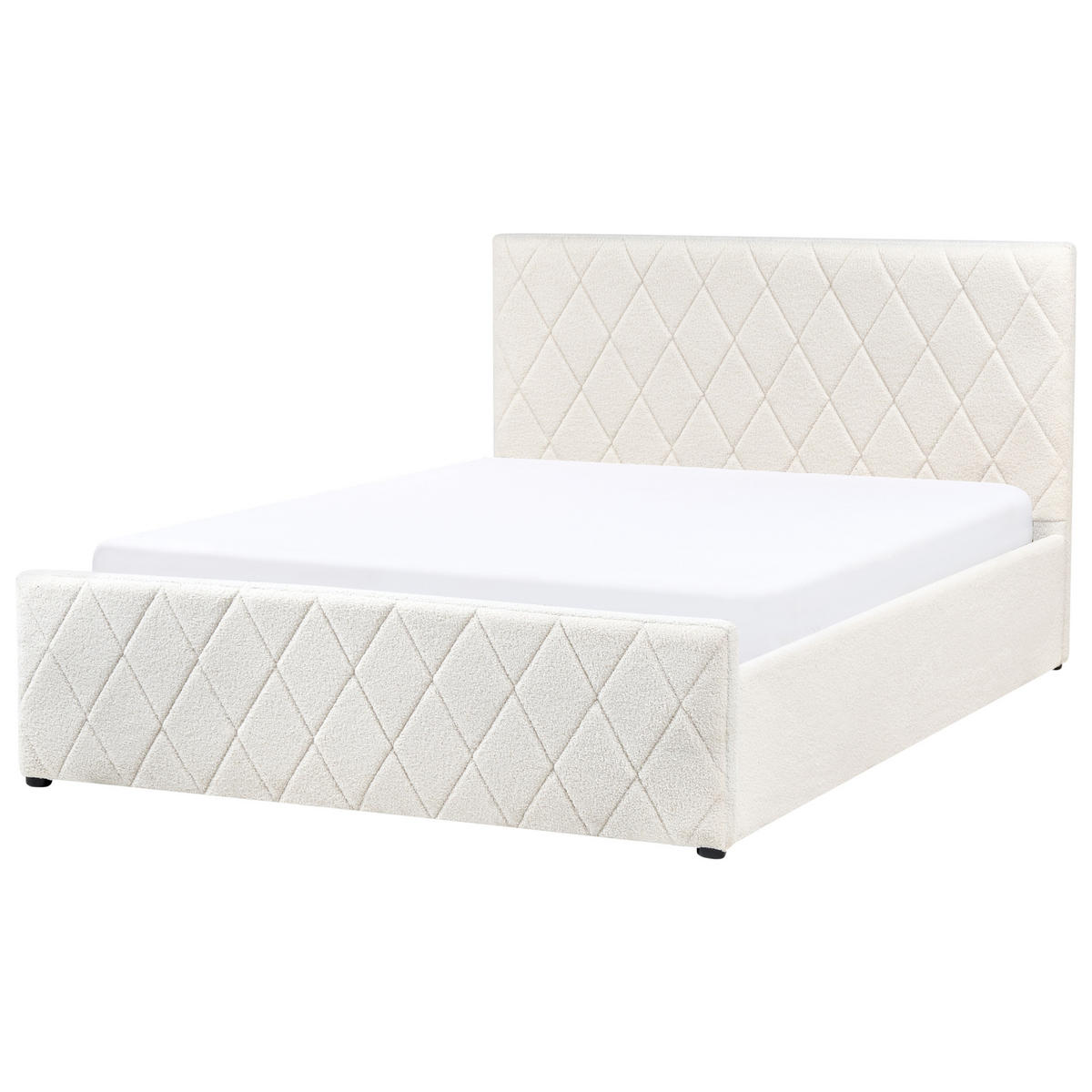 PAT cu spațiu de depozitare 140/200 cm bouclé alb crem Rochefort - crem, material textil (140/200cm) - Beliani