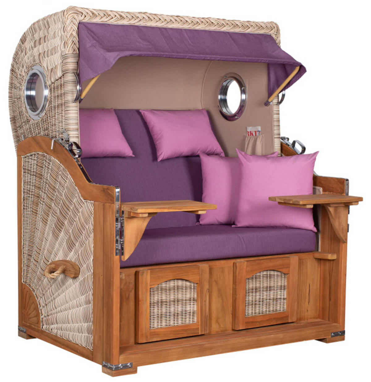 STRANDKORB XXL Düne Grande Teak PE Shell - Violett/Lila, Metall (142/170/95cm) - Mr. Deko