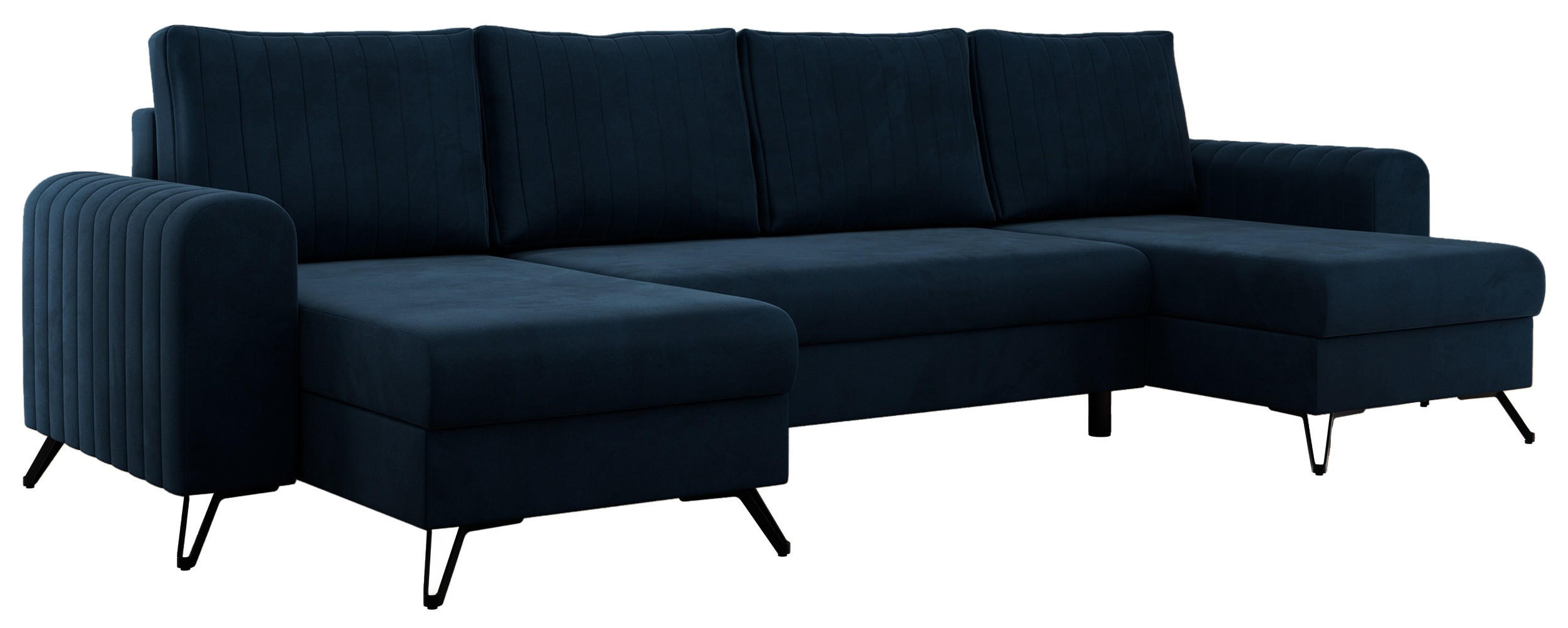 WOHNLANDSCHAFT AXEL U Velvet Dunkelblau - Blau/Schwarz, Textil/Metall (312/90/140cm) - MKS