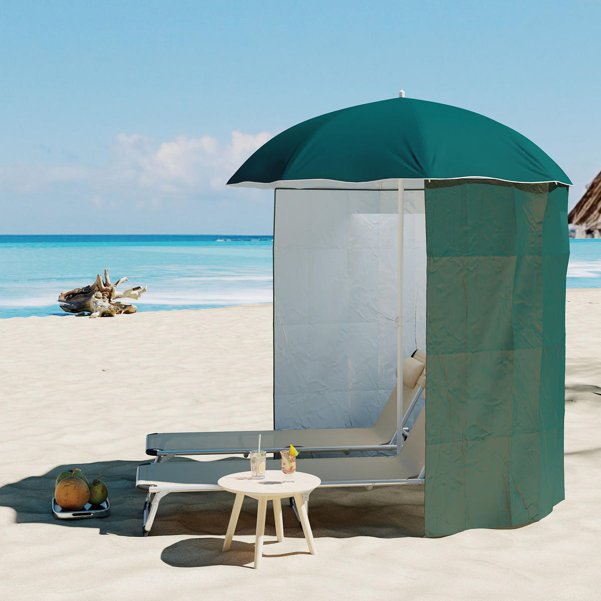 SONNENSCHIRM DE-05555 Mit Seitenwand, Strandschirm Dunkelgrün - Dunkelgrün, Textil/Metall (220/220cm) - ComfortXL