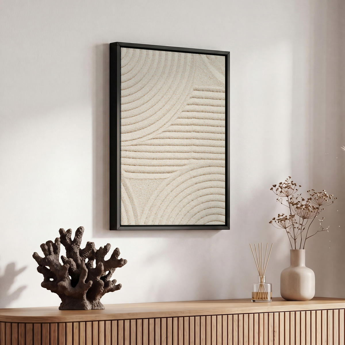 LEINWAND Bilder mit Rahmen - Muster - Abstrakt - Weiß - 20x30 - Beige, Textil (20/30cm) - MuchoWow
