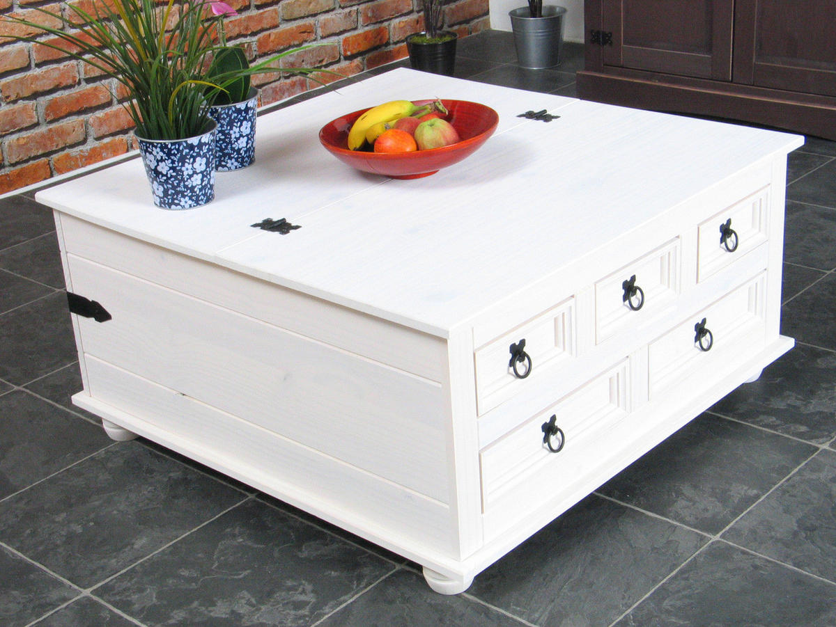 COUCHTISCH mit 5 Schubladen 91x91 weiß/wachs - Braun, Holzwerkstoff (92/92/45cm) - ebuy24