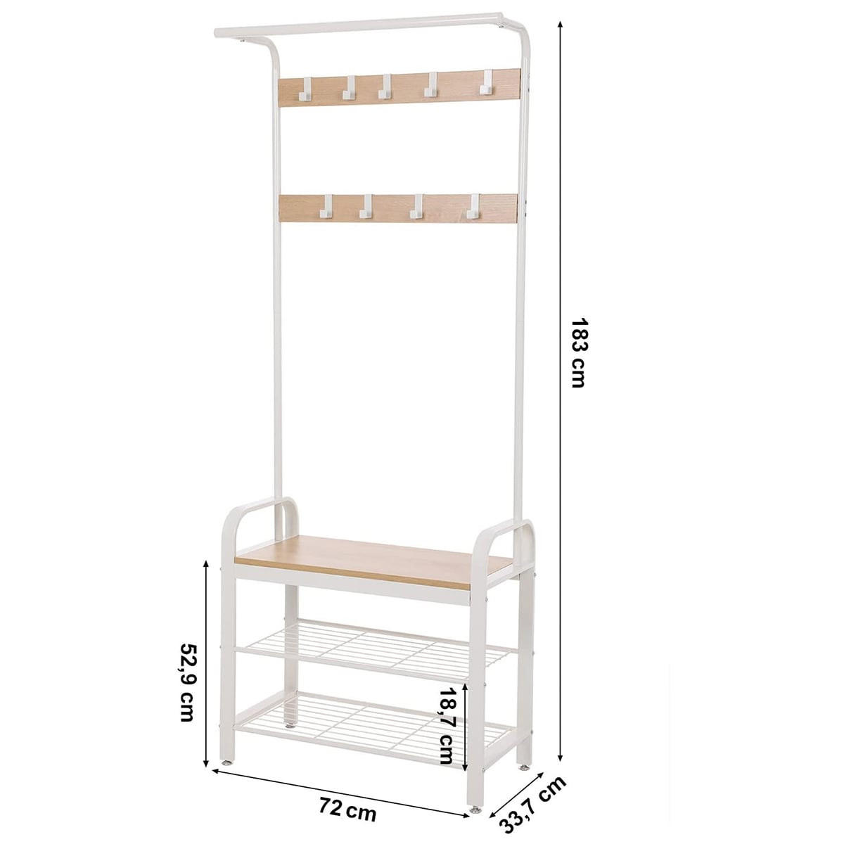 GARDEROBENSTÄNDER mit Regalen für Schuhe - H183 cm - Weiß, Holzwerkstoff (33.7/183/72cm) - Calicosy
