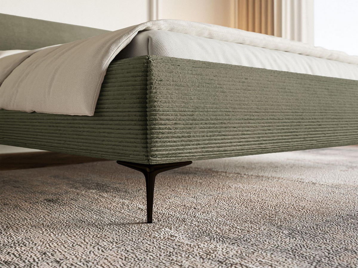 POLSTERBETT Roule Cord Olivgrün 140x200 cm - Schwarz/Olivgrün, Textil/Metall (140/200cm) - Selsey