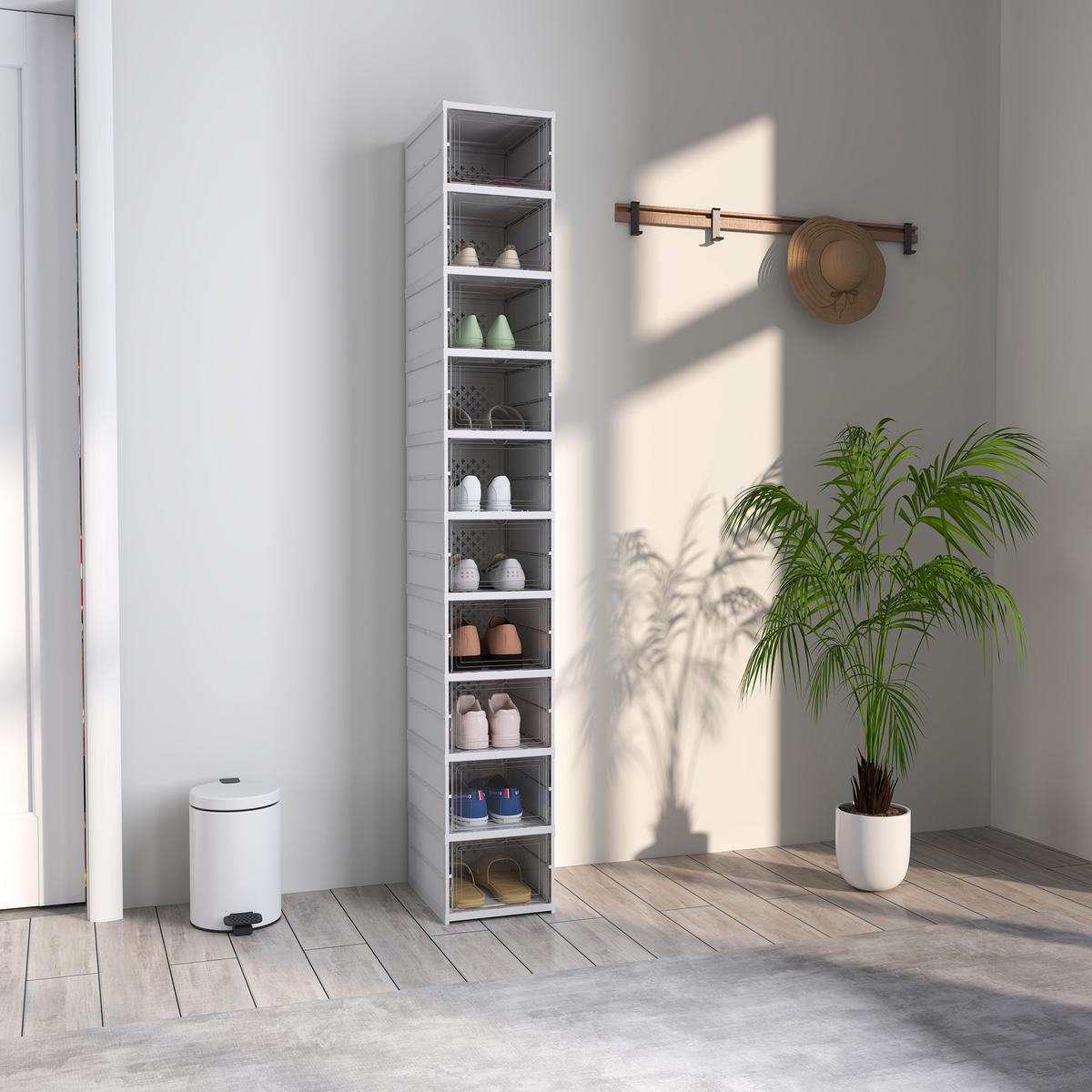 SCHUHSCHRANK faltbar 35/26/174 cm Weiß - Weiß, Kunststoff (26/174/35cm) - HOMCOM