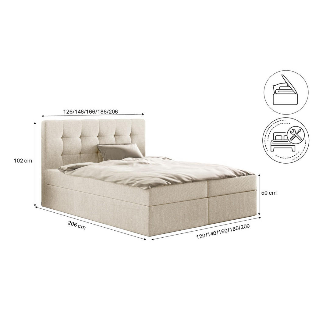 Thumbnail - Kaiser Möbel Boxbett, Ecru, Holz, H2, 160x200 cm, Schlafzimmer, Betten, Boxspringbetten