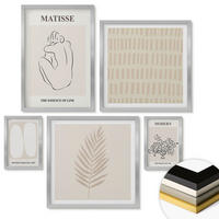 WANDBILDER 5er Set - 50x50 cm & 20x30 cm & 40x60 cm Silberner Rahmen - Linien, Formen, Beige, Weiß - Silberfarben, Kunststoff (40/60cm) - ArtPrintCave