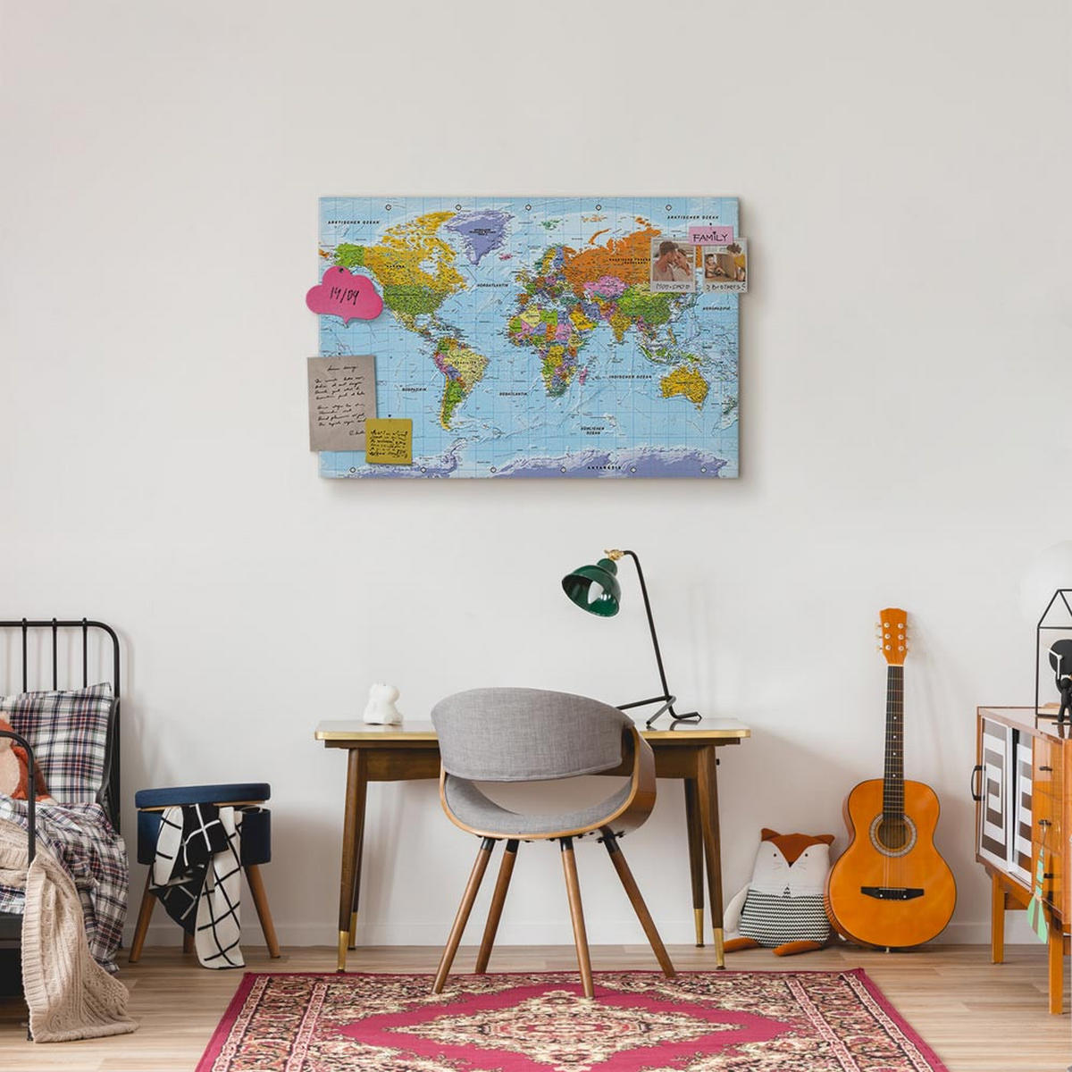 PINNWANDTAFEL Politische Weltkarte Deutsch 120x80 cm - Hellblau, Holz (120/80cm) - artgeist