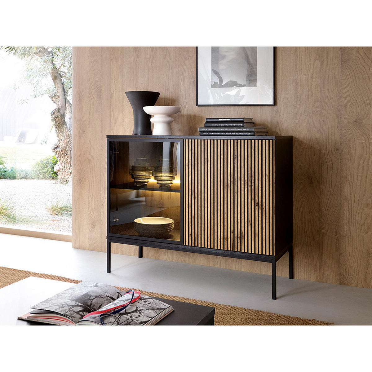 KOMMODE Sibari-160 - Schwarz, Holzwerkstoff (104/83/39cm) - Lomado