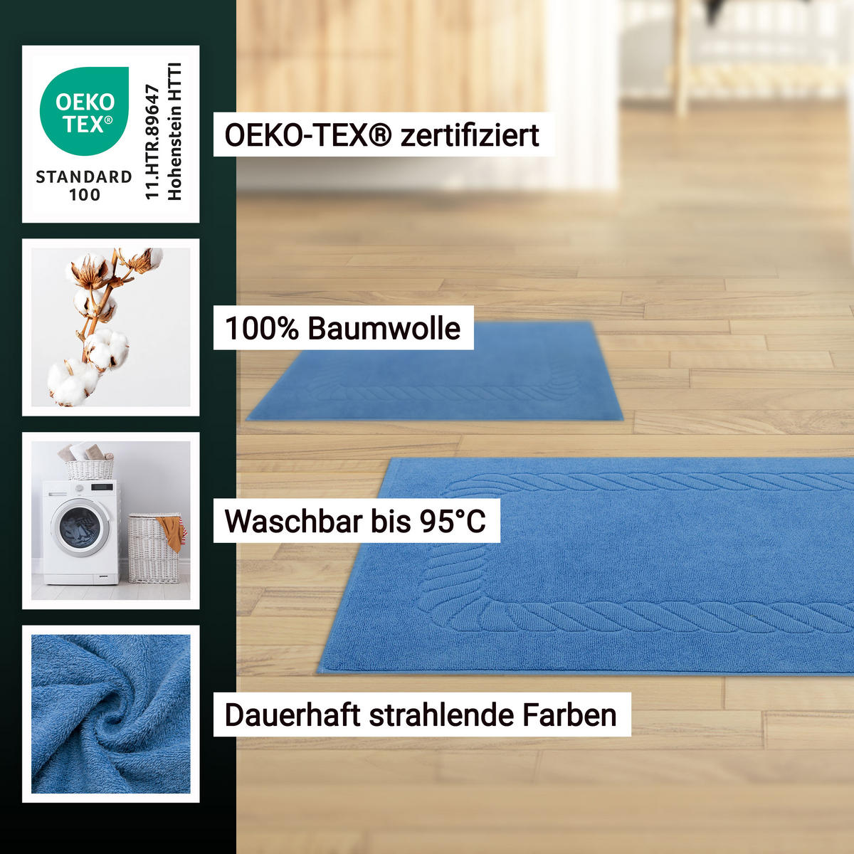 BADEMATTE, 2er-Set, 50x70 cm, 100% Baumwolle, Blau - Dunkelblau, Textil (50/70cm) - Zollner