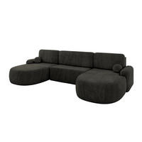 WOHNLANDSCHAFT mit Schlaffunktion und Bettkasten LIRA-U - 335x172x89 Schwarz - Schwarz Hochglanz, Holzwerkstoff/Textil (335/89/172cm) - ALTDECOR