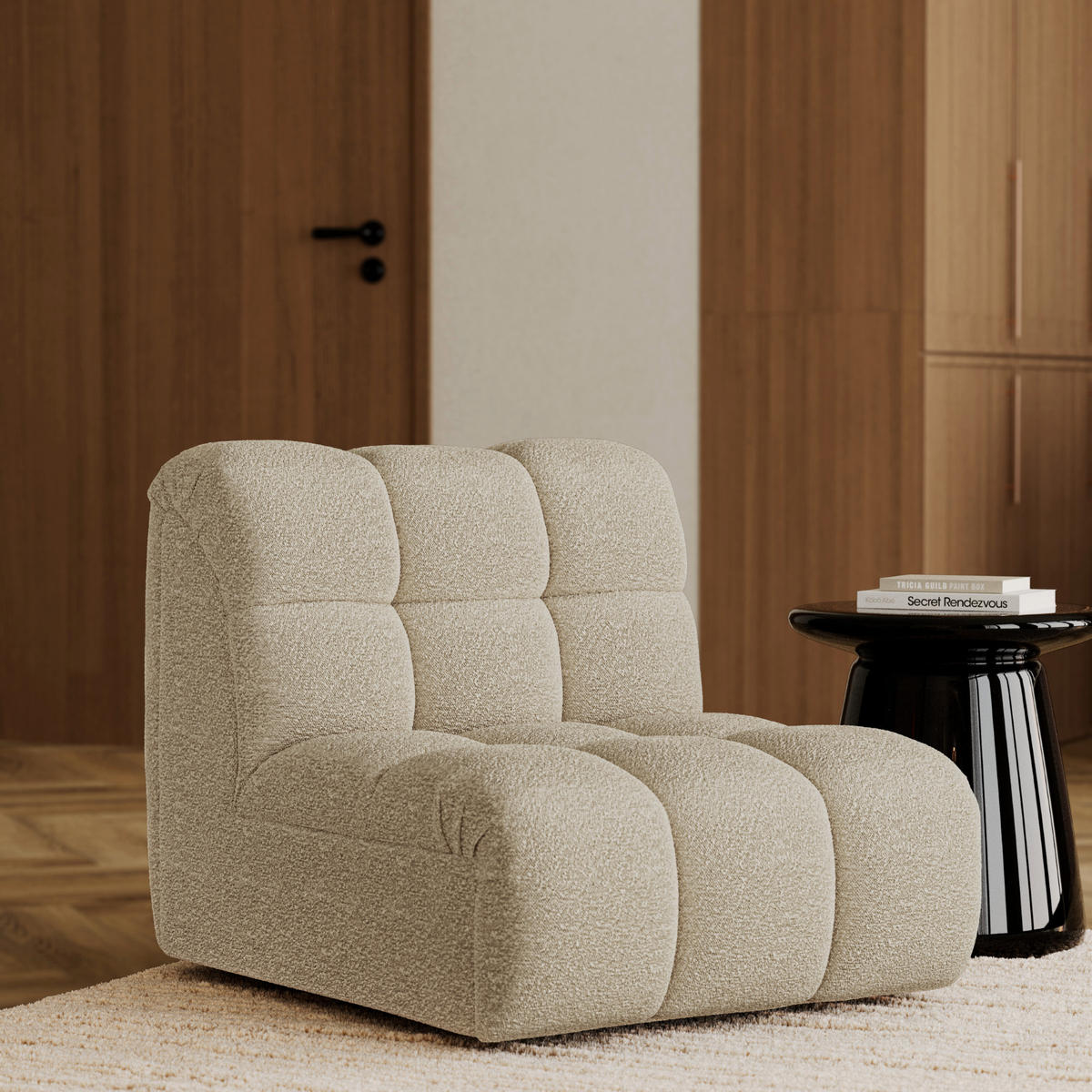 MODULARER Drehsessel SEVEN Bouclé-Stoff Beige 81cm - Beige, Textil (81/77/98cm) - Premium Interiors