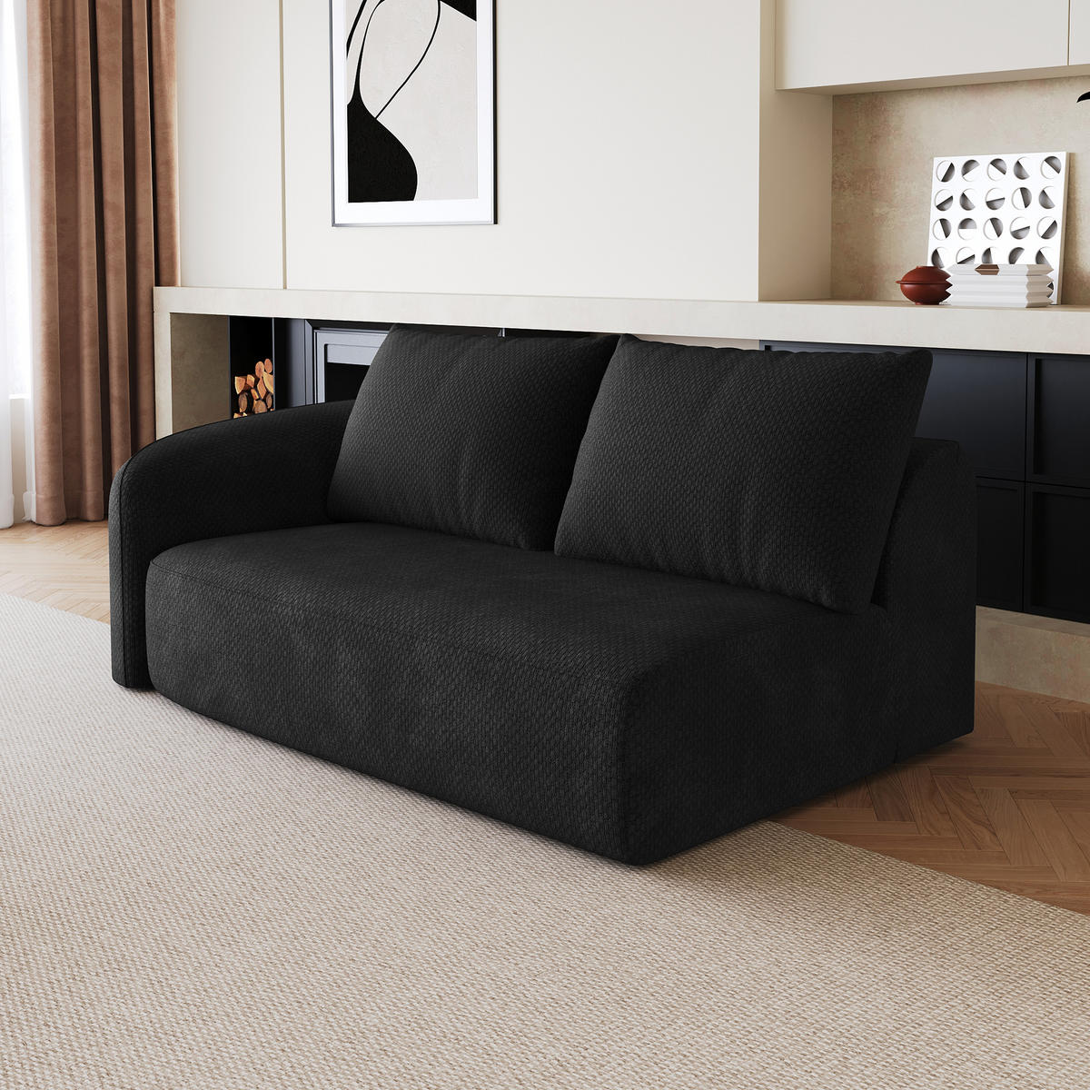 SOFAELEMENT DE-34711 Links-2-Sitzer Schwarz - Schwarz, Textil (90/85/160cm) - ComfortXL