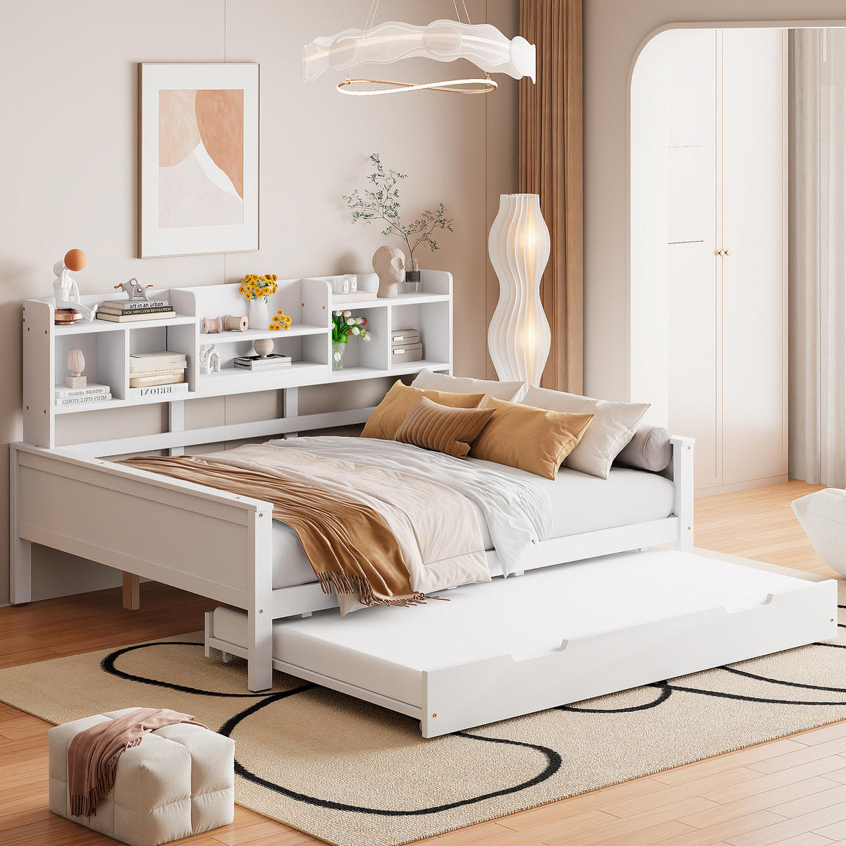 AUSZIEHBETT 140/200 cm DE-01373, in Weiß, mit Staufach - Weiß, Holz (140/200cm) - ComfortXL