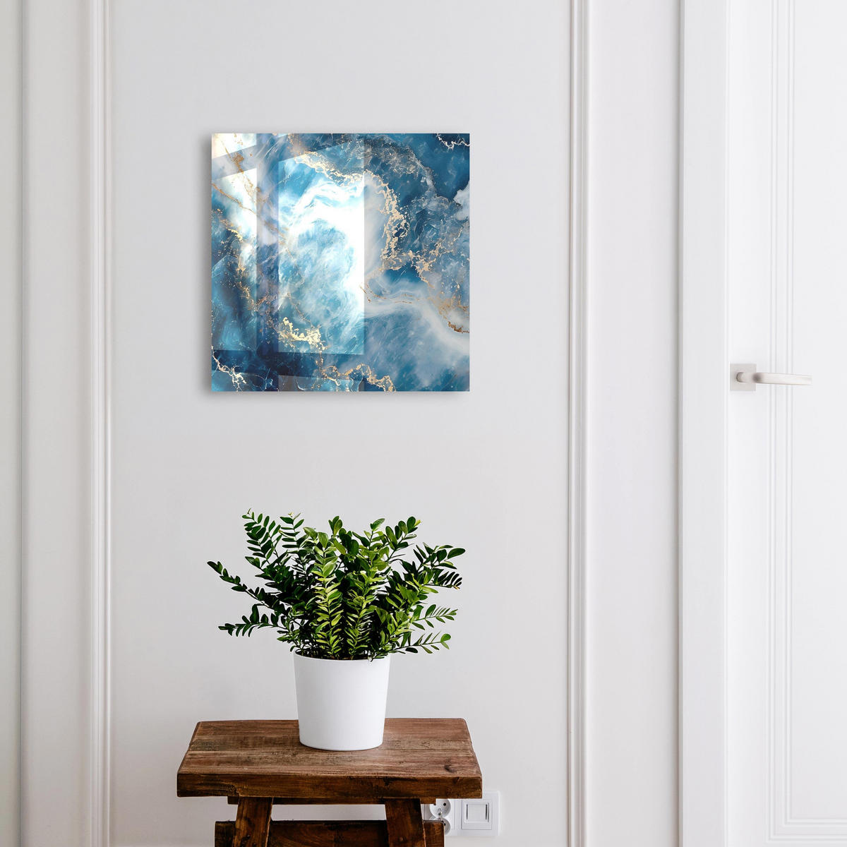 SCHLÜSSELBOX Weiß 30x30 cm – Türöffnung nach rechts - Verträumte Abstraktion - Blau, Metall (30/30/5cm) - TULUP