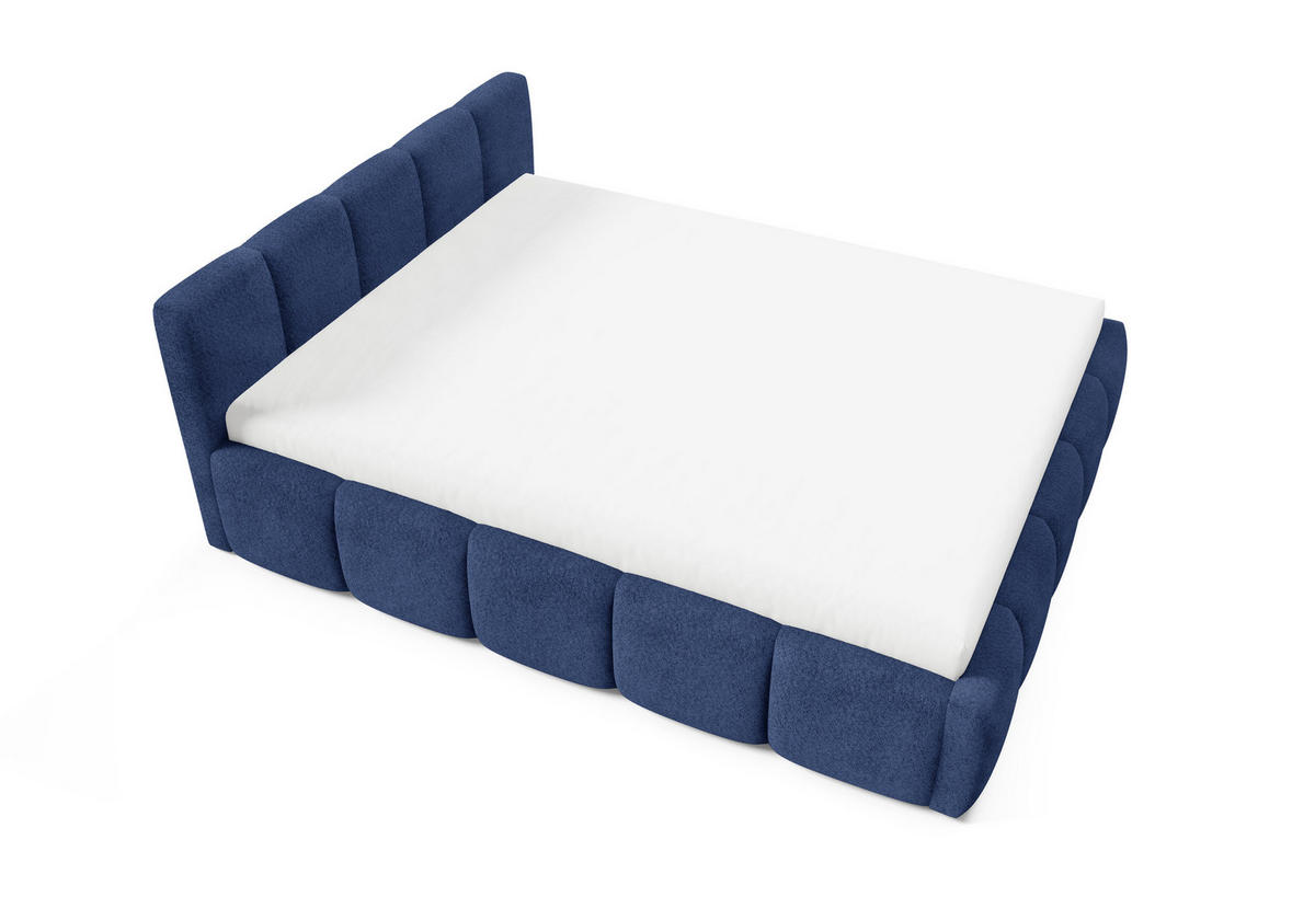 POLSTERBETT QUATTRO, 180x200 cm, Doppelbett mit Bettkasten, Boucle Stoff, Frabe: Blau - Blau, Holz/Kunststoff (180/200cm)